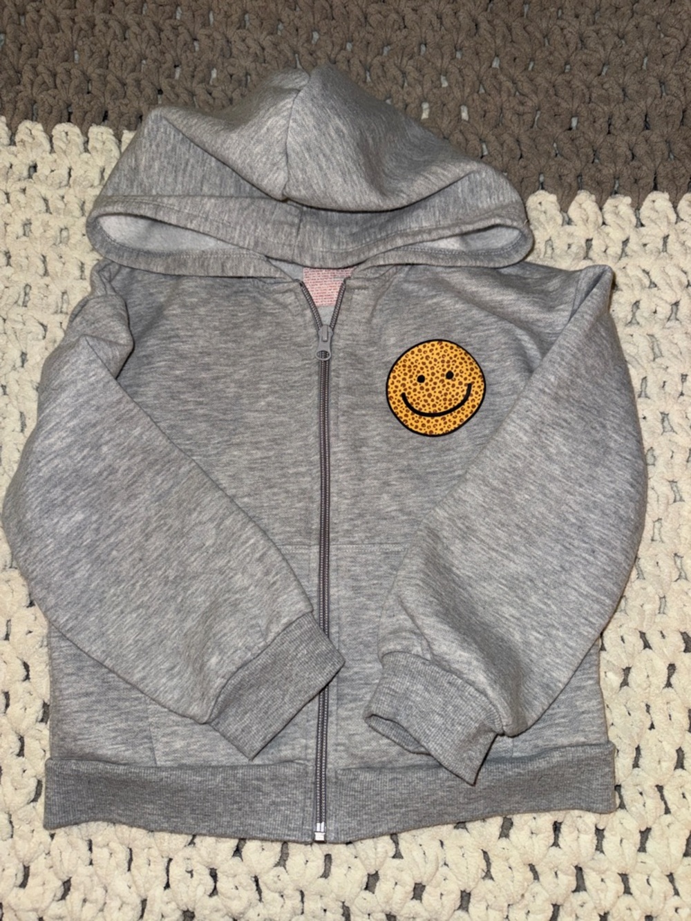 Cat & Jack Gray Zip-Up Hoodie with Yellow Smiley Patch